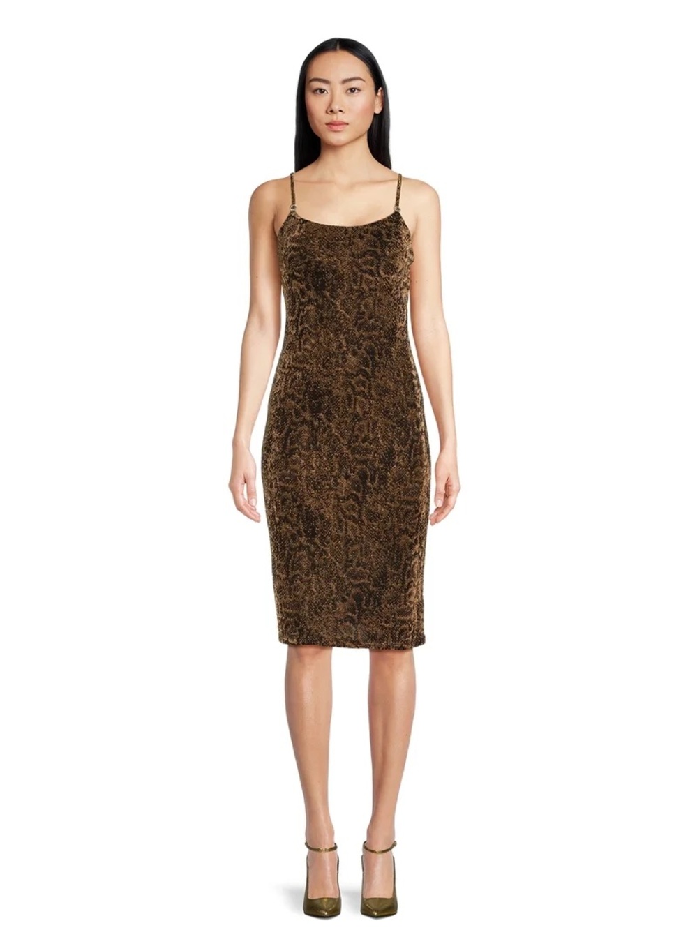 Leopard Print Gold Shimmer Midi Slip Dress